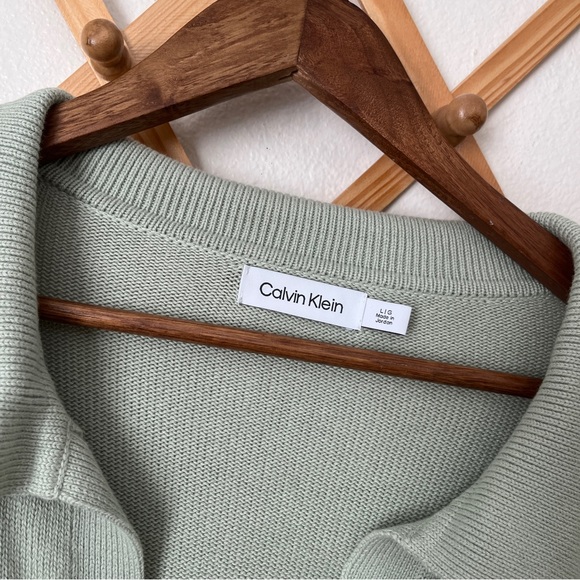 Calvin Klein Cotton V-Neck Sage Green Sweater Size Large - Picture 4 of 6